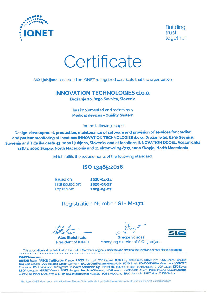IQNET ISO 13485:2016 certificate