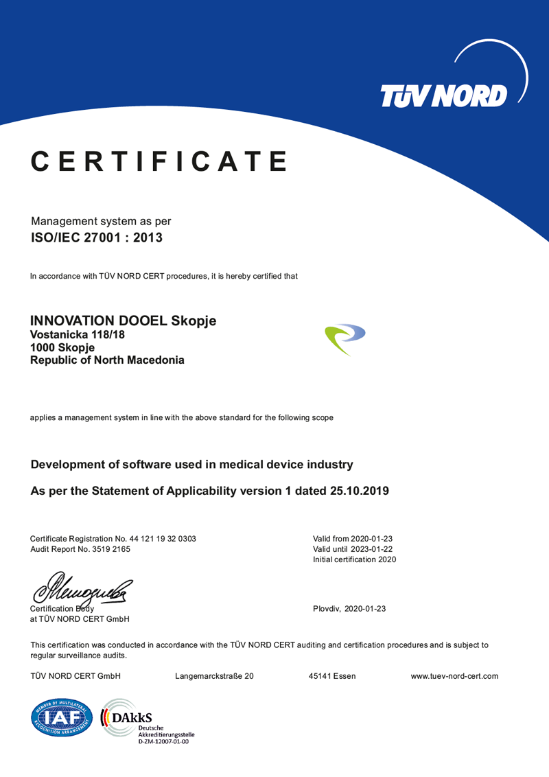 ISO/IEC 27001:2013 certificate