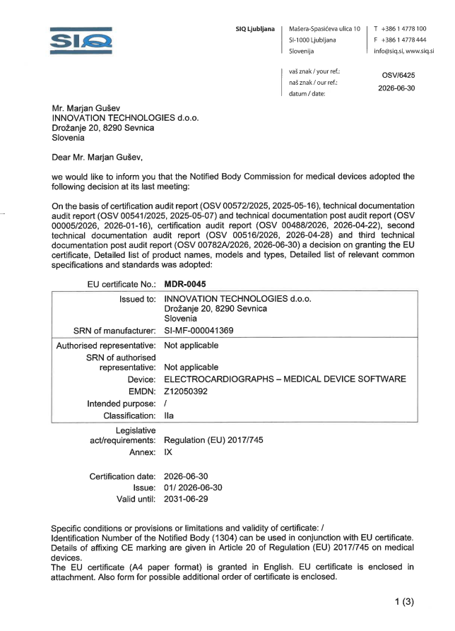 EU Quality Management System Certificate, Regulation (EU) 2017/745 on Medical Devices preview